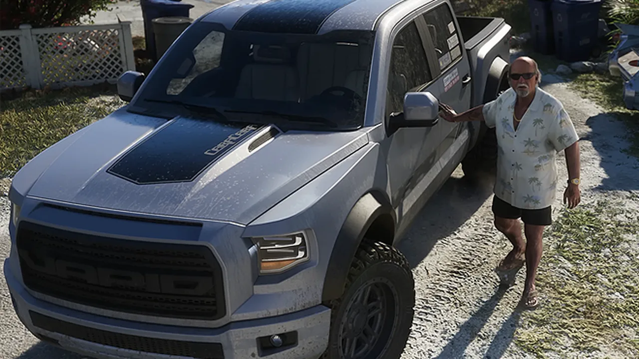 Silver Vapid Caracara 4x4 pickup with hood stripe on a gravel driveway
